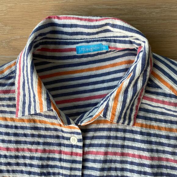 J. McLaughlin Fallon Stripe Collared Curved Hem Pullover Shirt - Picture 3 of 5